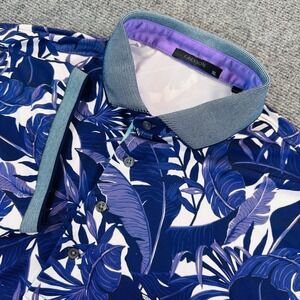 Greyson Men's XL Blue Purple Tropical Palm Leaf Butterfly Performance Golf Polo